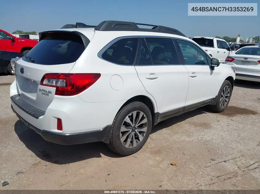 2017 Subaru Outback 2.5I Limited VIN: 4S4BSANC7H3353269 Lot: 45651375