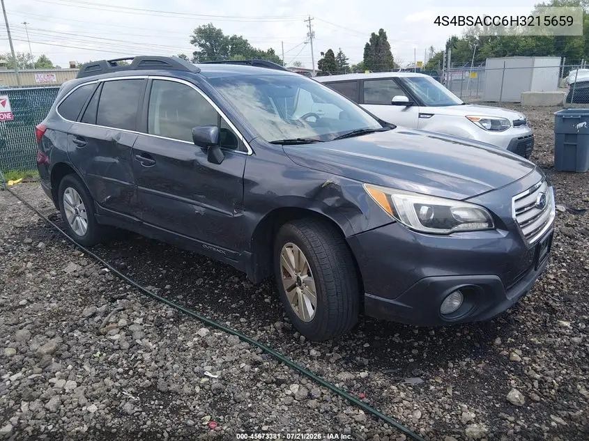 2017 Subaru Outback 2.5I Premium VIN: 4S4BSACC6H3215659 Lot: 45673381
