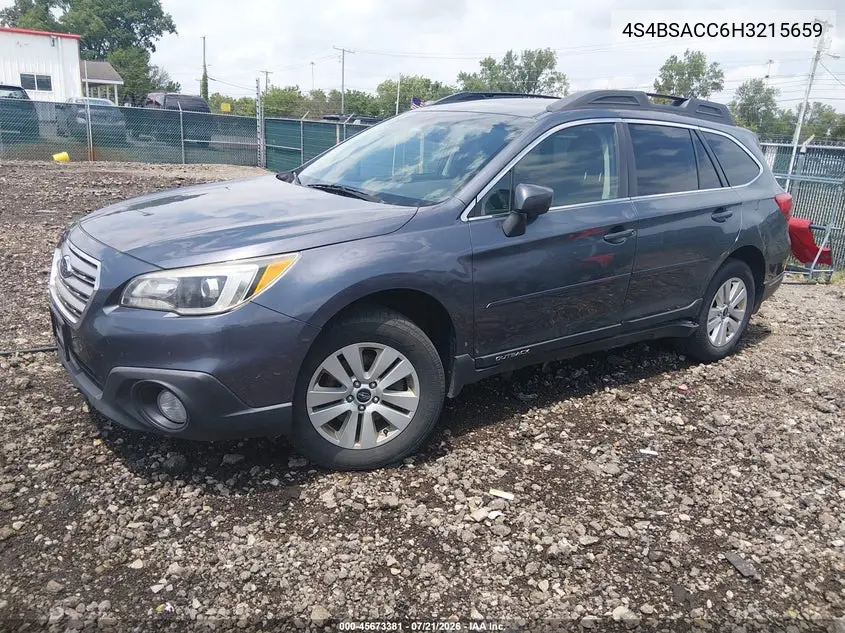 2017 Subaru Outback 2.5I Premium VIN: 4S4BSACC6H3215659 Lot: 45673381