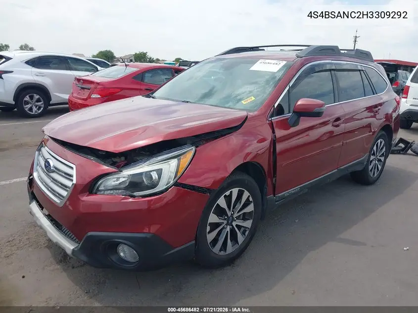 2017 Subaru Outback 2.5I Limited VIN: 4S4BSANC2H3309292 Lot: 45686482