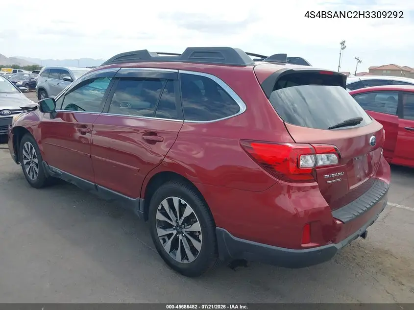 2017 Subaru Outback 2.5I Limited VIN: 4S4BSANC2H3309292 Lot: 45686482