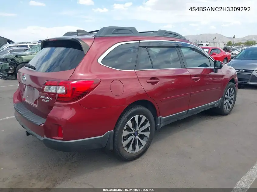 2017 Subaru Outback 2.5I Limited VIN: 4S4BSANC2H3309292 Lot: 45686482