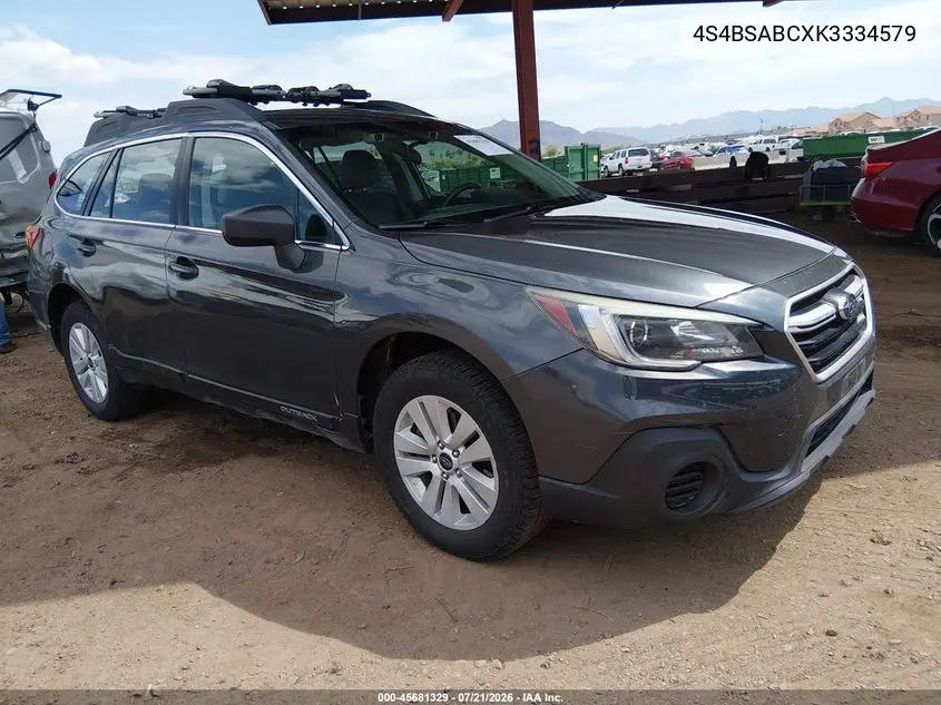 2019 Subaru Outback 2.5I VIN: 4S4BSABCXK3334579 Lot: 45681329