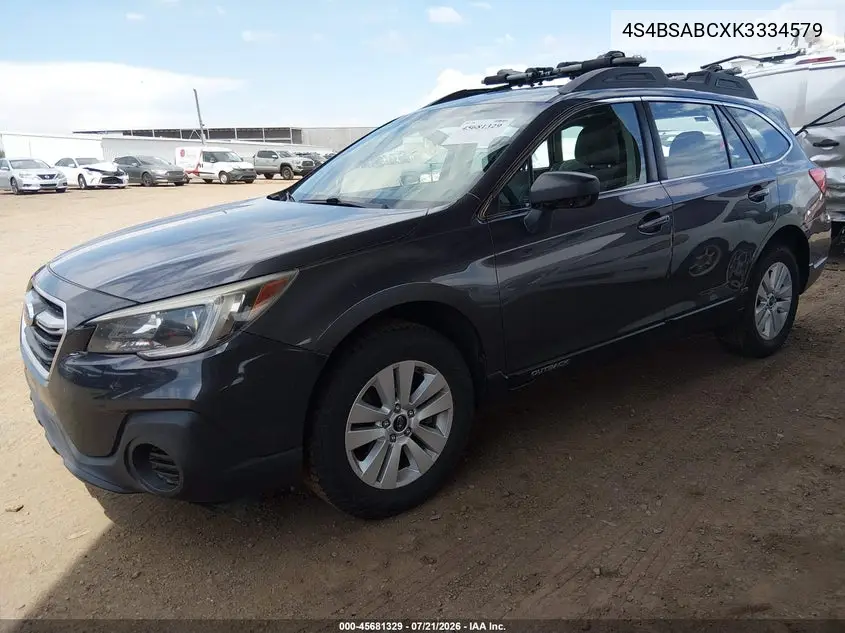 2019 Subaru Outback 2.5I VIN: 4S4BSABCXK3334579 Lot: 45681329