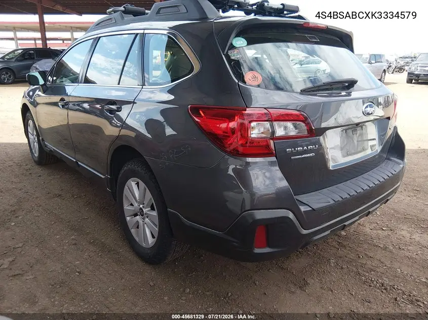 2019 Subaru Outback 2.5I VIN: 4S4BSABCXK3334579 Lot: 45681329