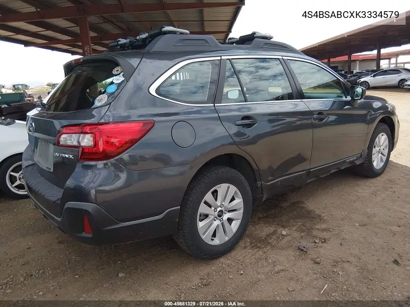 2019 Subaru Outback 2.5I VIN: 4S4BSABCXK3334579 Lot: 45681329