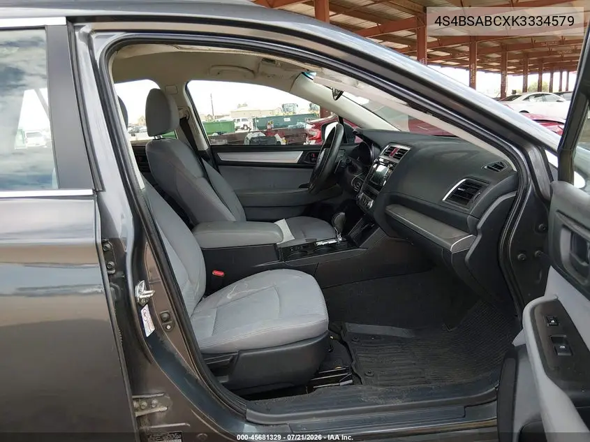 2019 Subaru Outback 2.5I VIN: 4S4BSABCXK3334579 Lot: 45681329