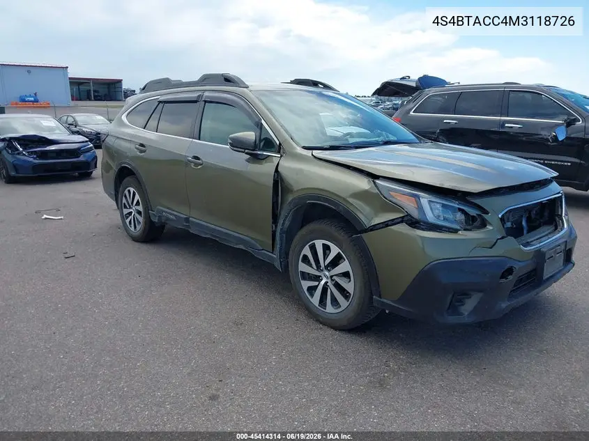 2021 Subaru Outback Premium VIN: 4S4BTACC4M3118726 Lot: 45414314