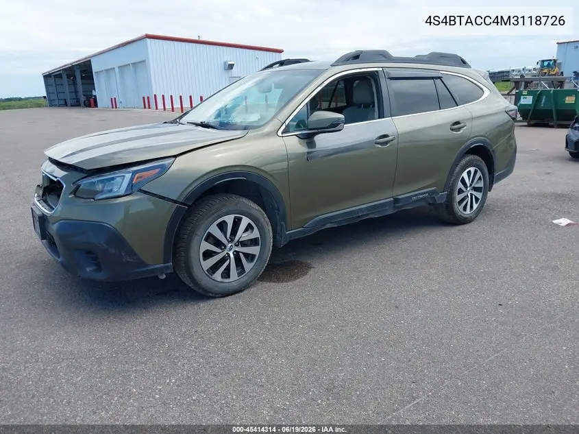 2021 Subaru Outback Premium VIN: 4S4BTACC4M3118726 Lot: 45414314