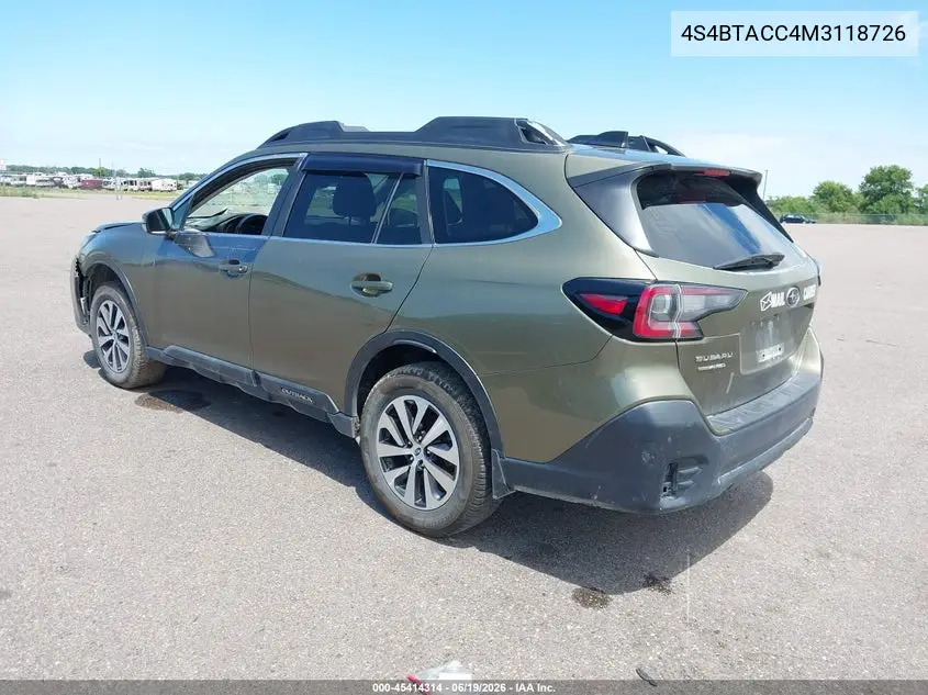 2021 Subaru Outback Premium VIN: 4S4BTACC4M3118726 Lot: 45414314