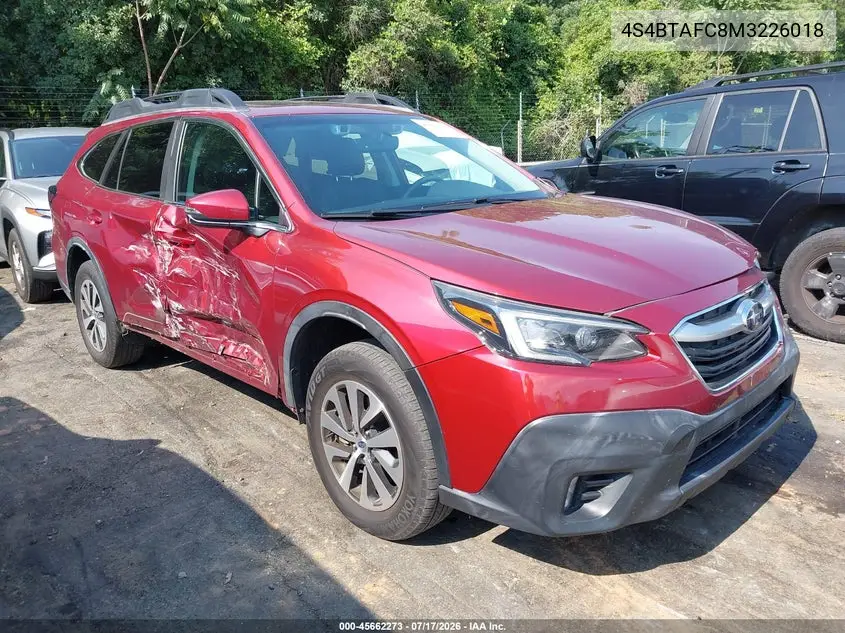 2021 Subaru Outback Premium VIN: 4S4BTAFC8M3226018 Lot: 45662273