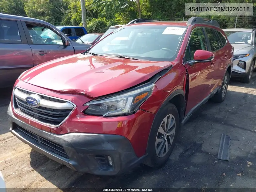 2021 Subaru Outback Premium VIN: 4S4BTAFC8M3226018 Lot: 45662273