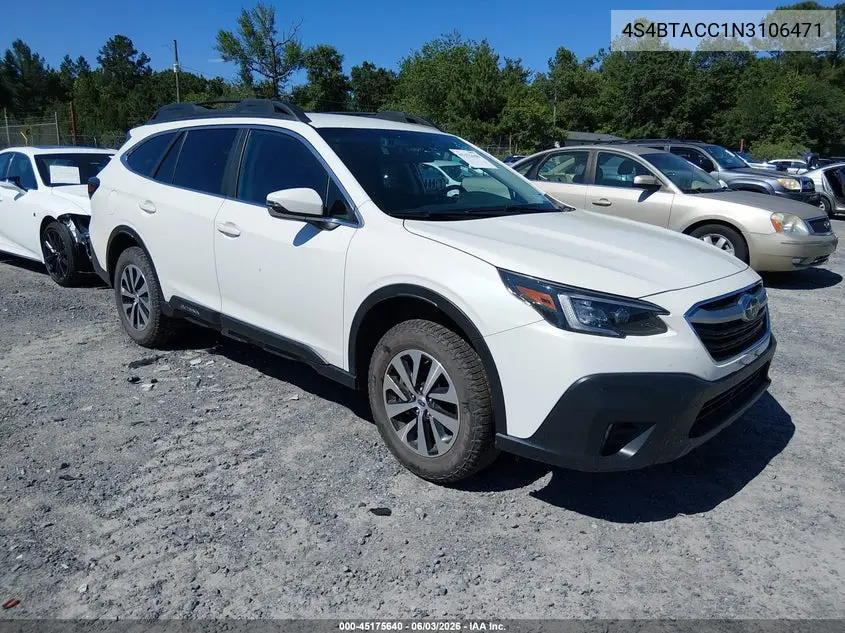 2022 Subaru Outback Premium VIN: 4S4BTACC1N3106471 Lot: 45175640