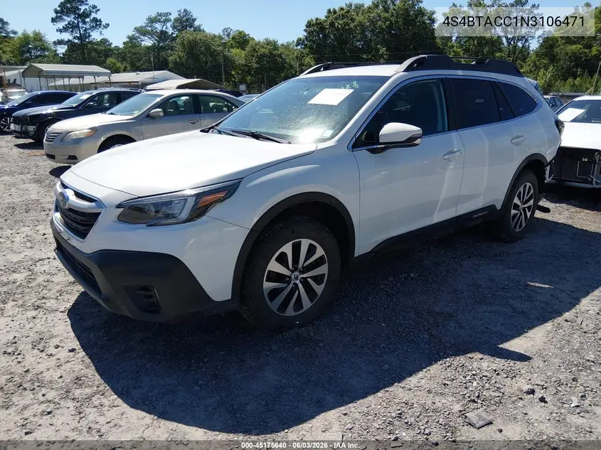 2022 Subaru Outback Premium VIN: 4S4BTACC1N3106471 Lot: 45175640