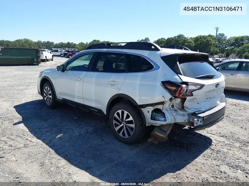 2022 Subaru Outback Premium VIN: 4S4BTACC1N3106471 Lot: 45175640