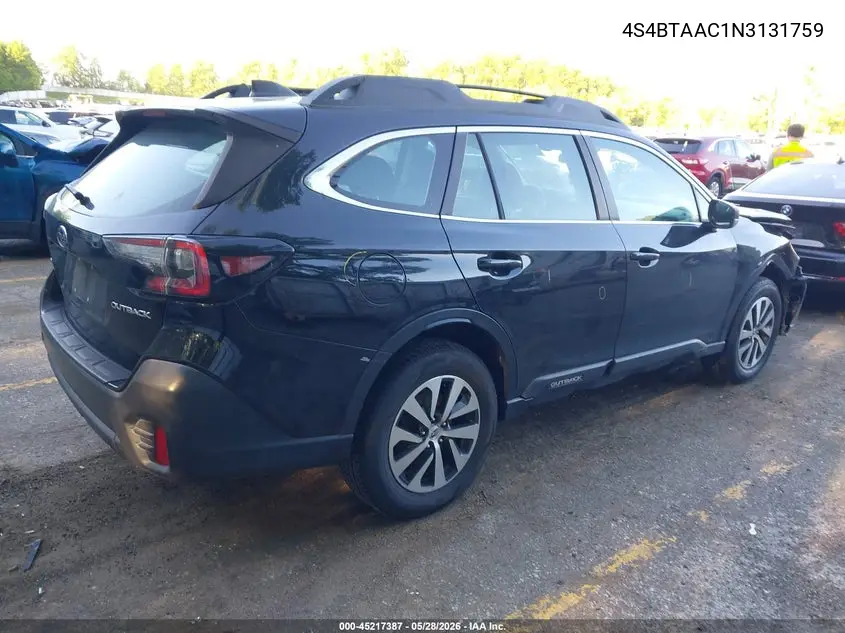 2022 Subaru Outback VIN: 4S4BTAAC1N3131759 Lot: 45217387