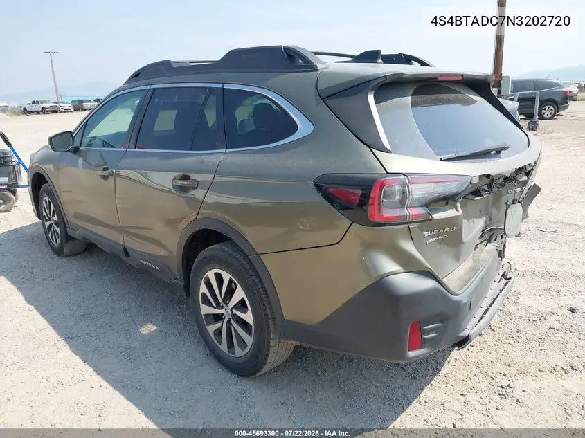 2022 Subaru Outback Premium VIN: 4S4BTADC7N3202720 Lot: 45693300
