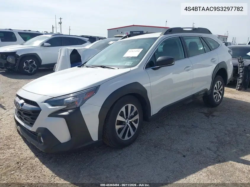 2025 Subaru Outback VIN: 4S4BTAAC9S3297782 Lot: 45365494