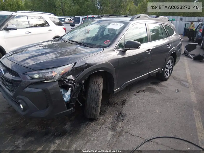 2025 Subaru Outback VIN: 4S4BTAAC0S3270146 Lot: 45673895