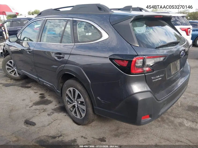 2025 Subaru Outback VIN: 4S4BTAAC0S3270146 Lot: 45673895