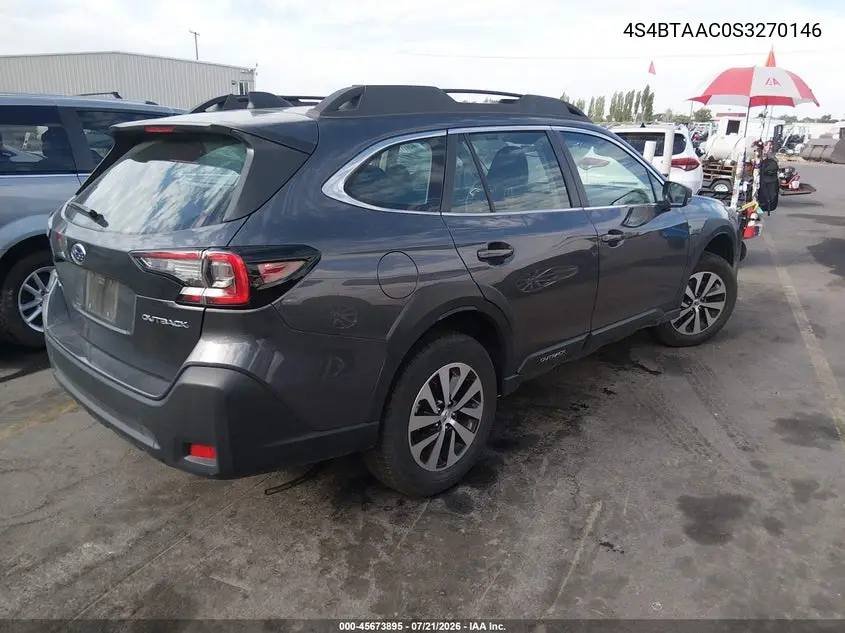 2025 Subaru Outback VIN: 4S4BTAAC0S3270146 Lot: 45673895