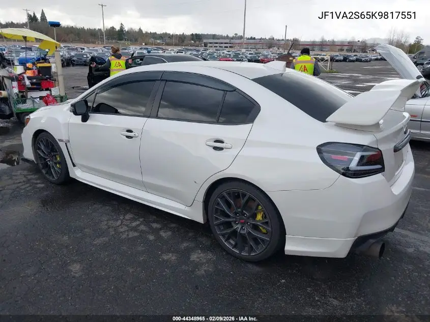 2019 Subaru Wrx Sti VIN: JF1VA2S65K9817551 Lot: 44348965