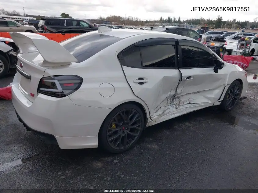 2019 Subaru Wrx Sti VIN: JF1VA2S65K9817551 Lot: 44348965