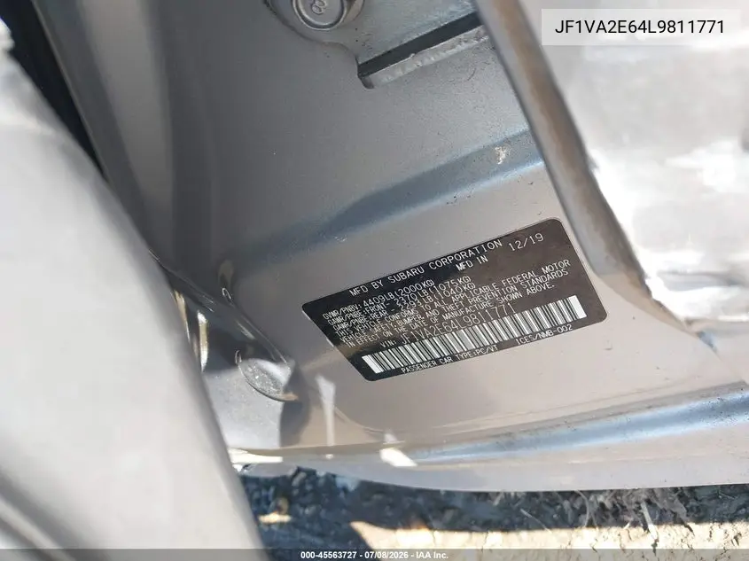 2020 Subaru Wrx Sti VIN: JF1VA2E64L9811771 Lot: 45563727
