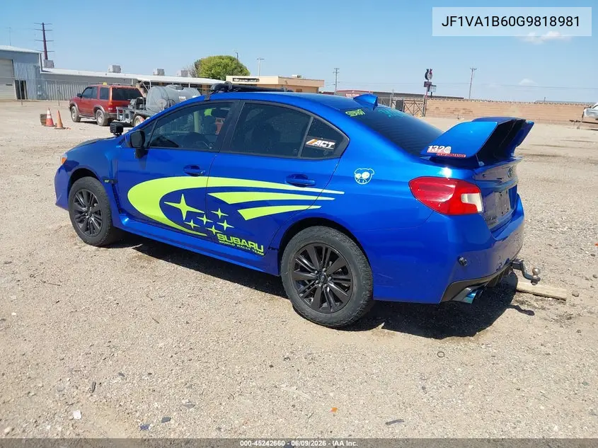 2016 Subaru Wrx VIN: JF1VA1B60G9818981 Lot: 45242660