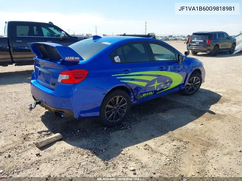 2016 Subaru Wrx VIN: JF1VA1B60G9818981 Lot: 45242660