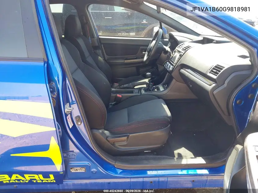 2016 Subaru Wrx VIN: JF1VA1B60G9818981 Lot: 45242660