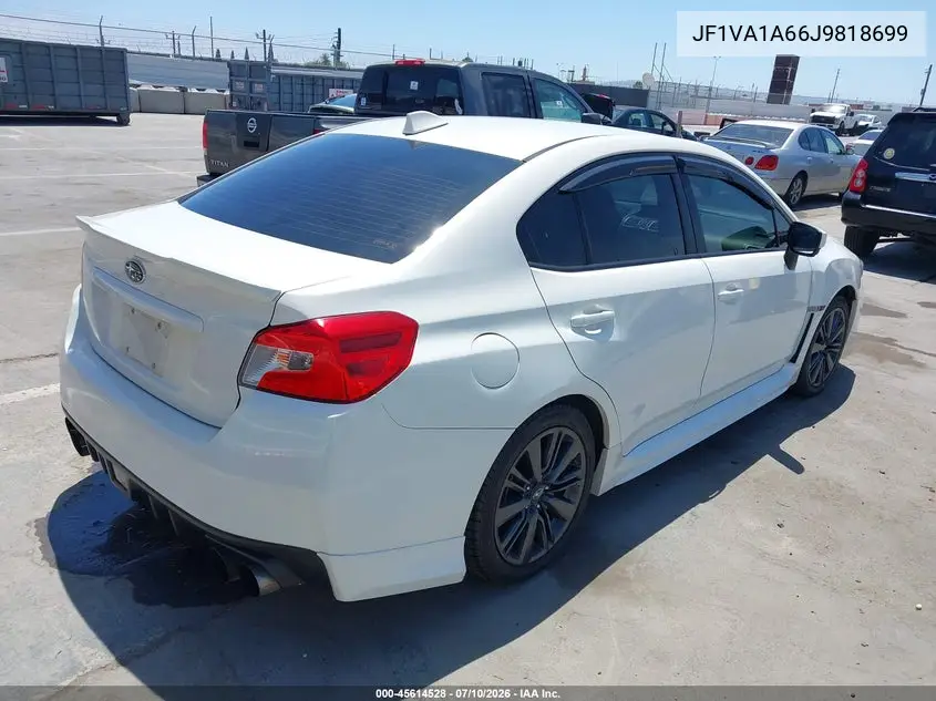 2018 Subaru Wrx VIN: JF1VA1A66J9818699 Lot: 45614528