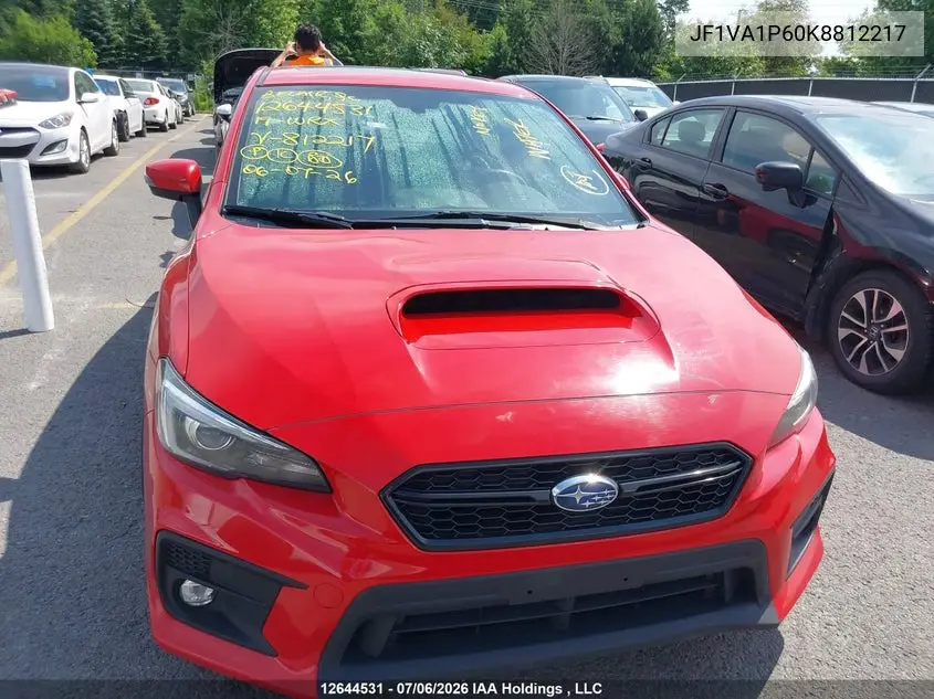 2019 Subaru Wrx VIN: JF1VA1P60K8812217 Lot: 12644531