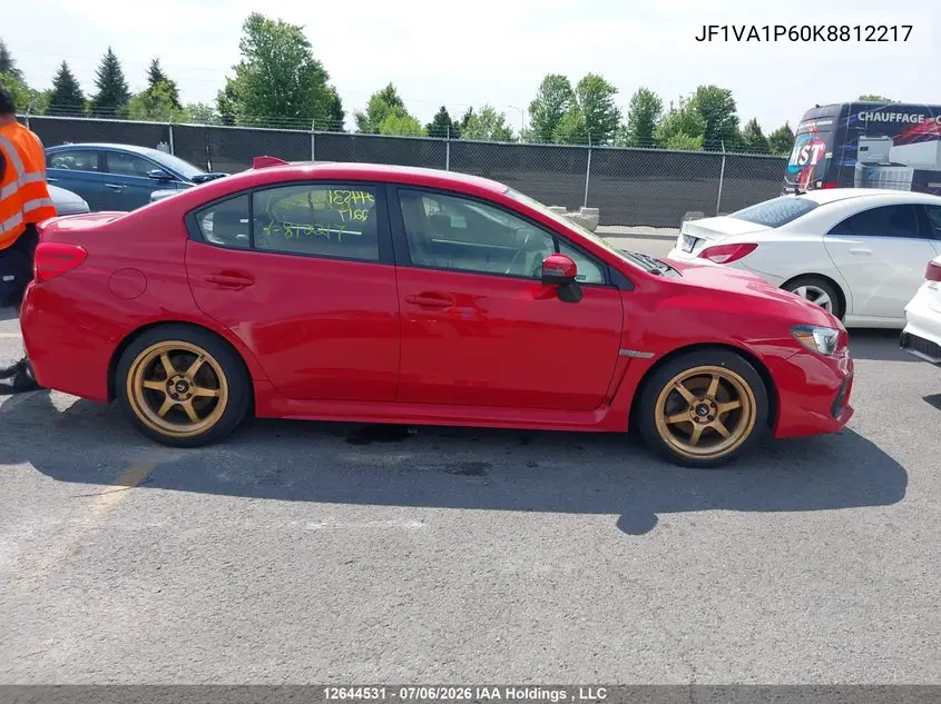 2019 Subaru Wrx VIN: JF1VA1P60K8812217 Lot: 12644531