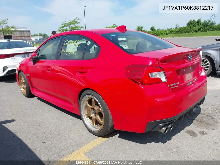 2019 Subaru Wrx VIN: JF1VA1P60K8812217 Lot: 12644531