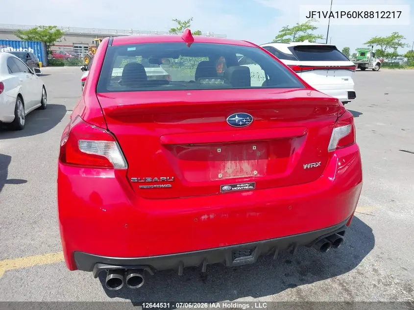 2019 Subaru Wrx VIN: JF1VA1P60K8812217 Lot: 12644531