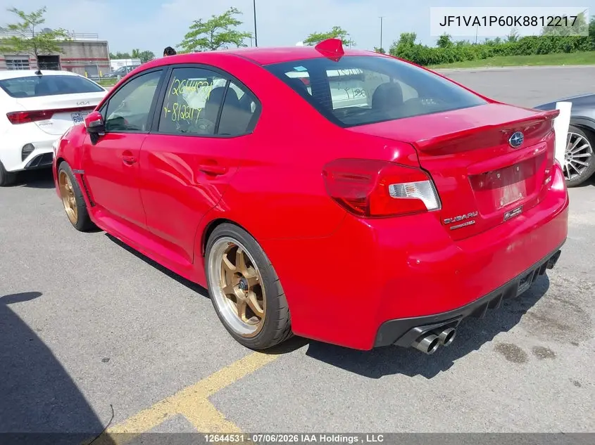 2019 Subaru Wrx VIN: JF1VA1P60K8812217 Lot: 12644531