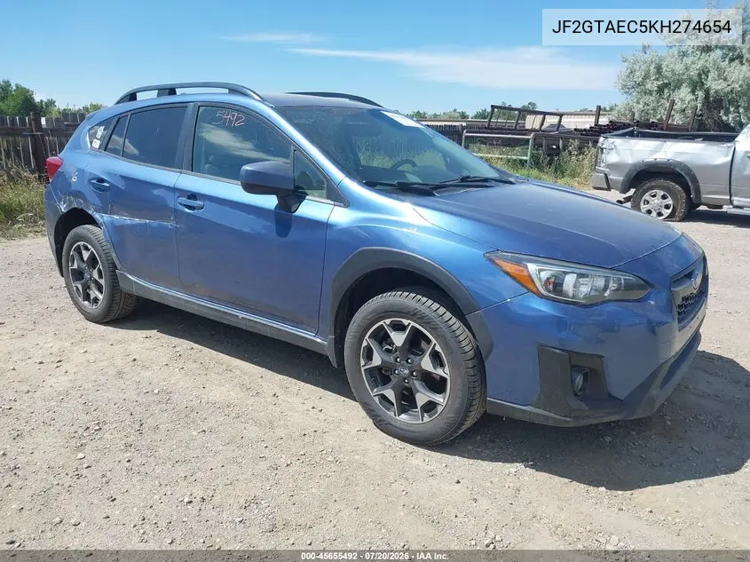 2019 Subaru Crosstrek 2.0I Premium VIN: JF2GTAEC5KH274654 Lot: 45655492