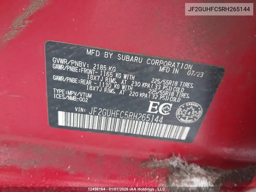 2024 Subaru Crosstrek Onyx VIN: JF2GUHFC5RH265144 Lot: 12496164