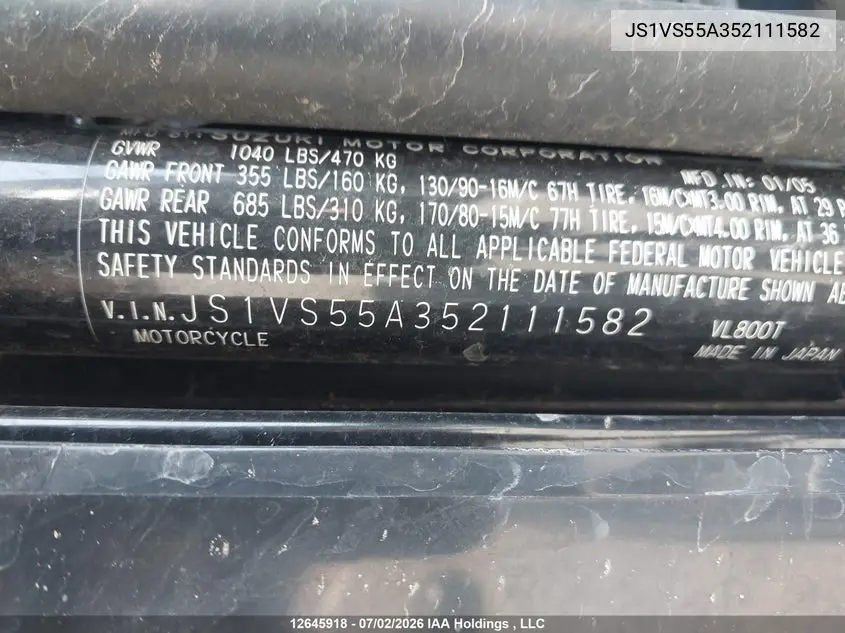 2005 Suzuki C50 VIN: JS1VS55A352111582 Lot: 12645918