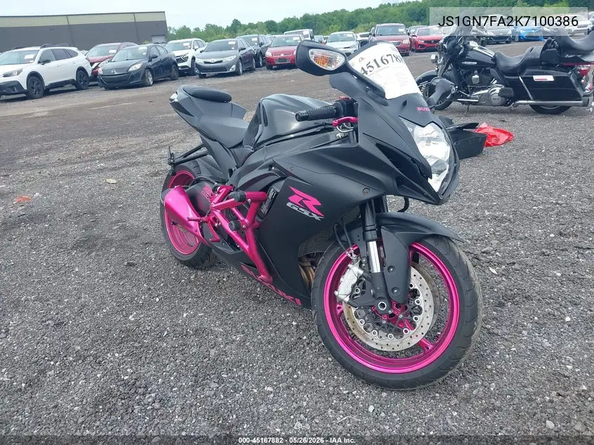 2019 Suzuki Gsx-R600 VIN: JS1GN7FA2K7100386 Lot: 45167882