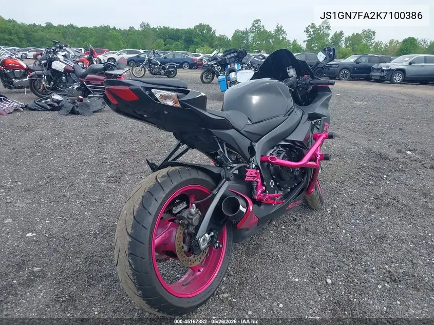 2019 Suzuki Gsx-R600 VIN: JS1GN7FA2K7100386 Lot: 45167882