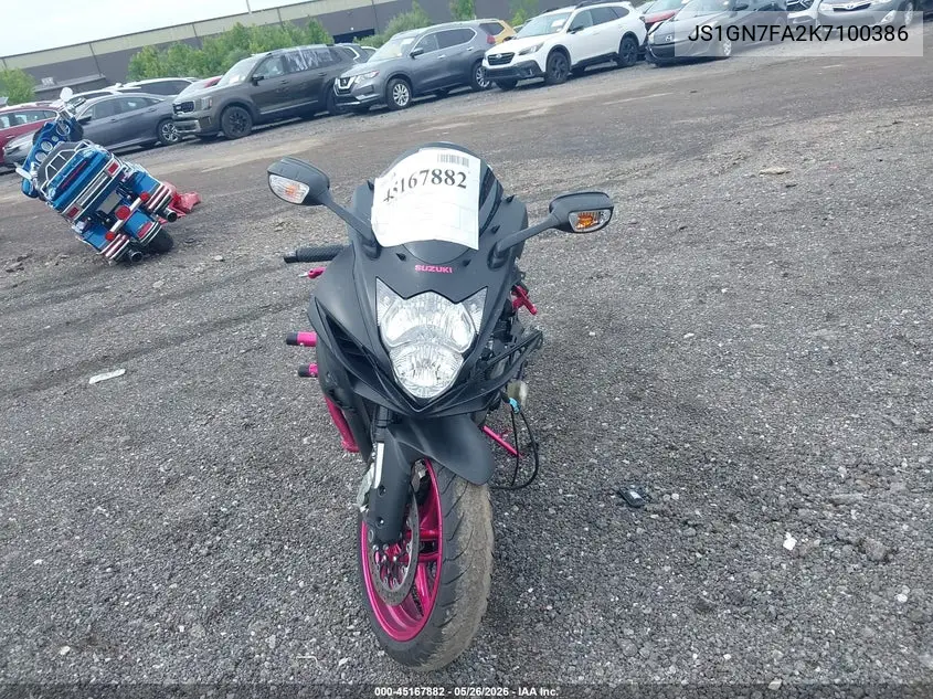 2019 Suzuki Gsx-R600 VIN: JS1GN7FA2K7100386 Lot: 45167882