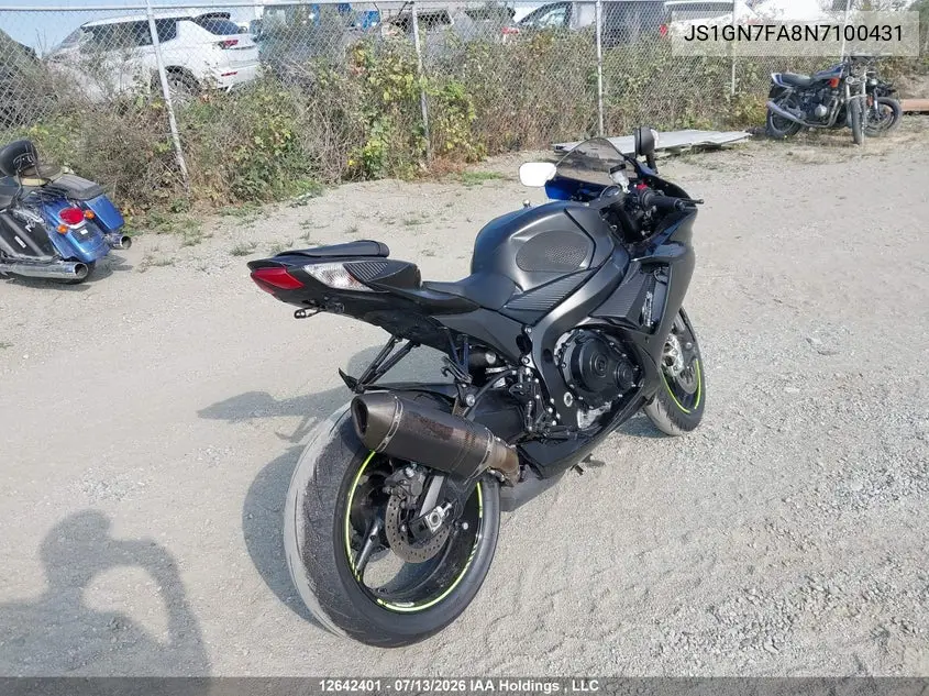 2022 Suzuki Gsx-R600 VIN: JS1GN7FA8N7100431 Lot: 12642401