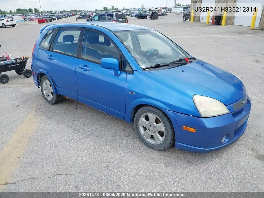 2003 Suzuki Aerio Sx VIN: JS2RC41H835212314 Lot: 20261478