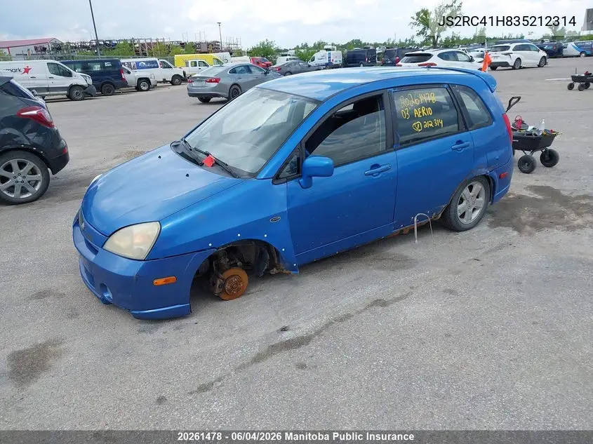 2003 Suzuki Aerio Sx VIN: JS2RC41H835212314 Lot: 20261478