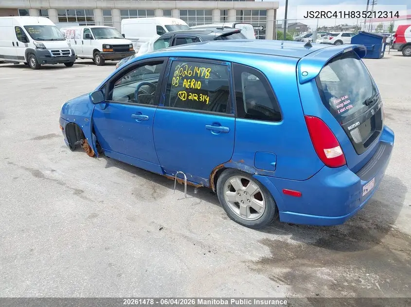 2003 Suzuki Aerio Sx VIN: JS2RC41H835212314 Lot: 20261478
