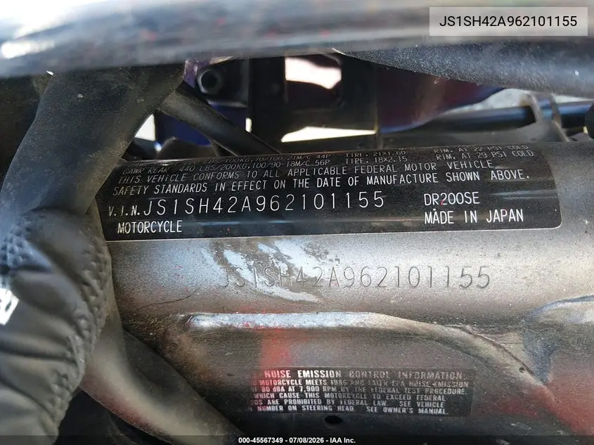 2006 Suzuki Dr200 Set VIN: JS1SH42A962101155 Lot: 45567349