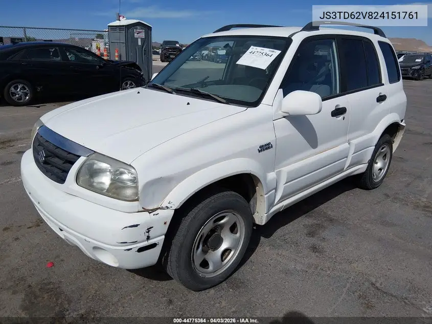 2002 Suzuki Grand Vitara Jlx/Limited VIN: JS3TD62V824151761 Lot: 44775364