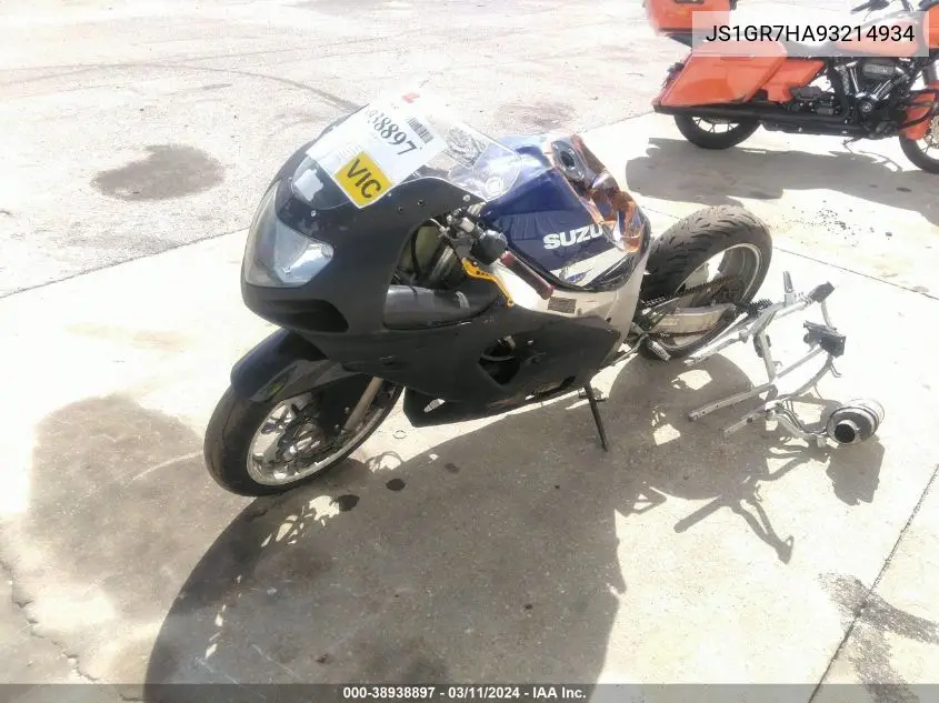 2003 Suzuki Gsx-R750 VIN: JS1GR7HA93214934 Lot: 38938897